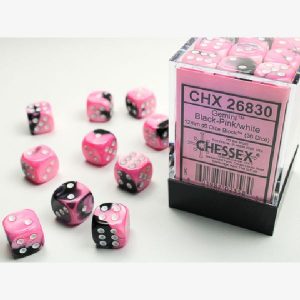Dobbelset 36xD6 Gemini Black-Pink/white