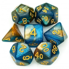 Dice Poly Mixed GlitterBlue&Yellow