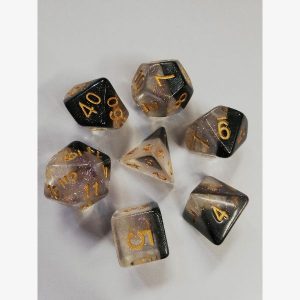 Dice Poly Clear and black glitter/gold