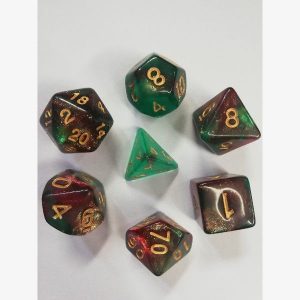 Dice Poly Transparent Red and Green Glitter
