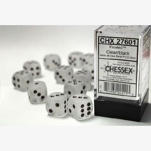 Dice 12xD6 Frosted Clear/Black